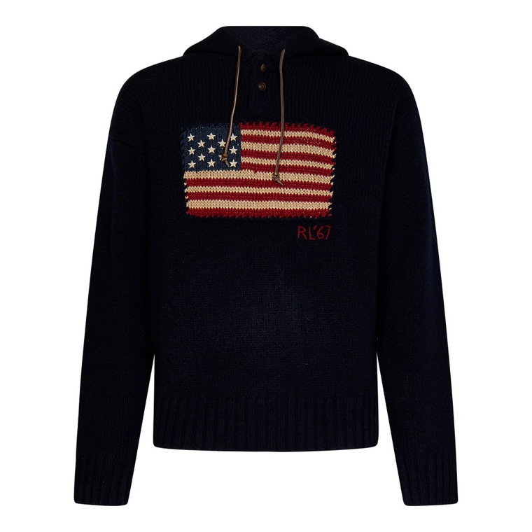 Niebieski Sweter z Grafiką Amerykańskiej Flagi Polo Ralph Lauren