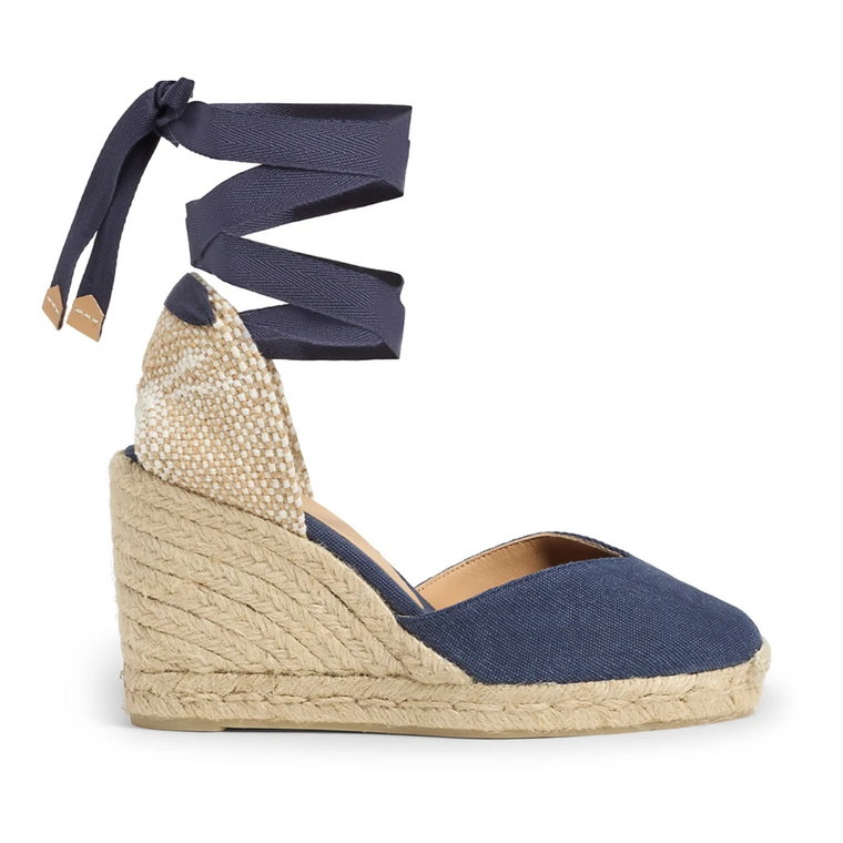 Carina espadryle z mytą bawełną, z wiązaniem i koturnem 9 cm. Castañer