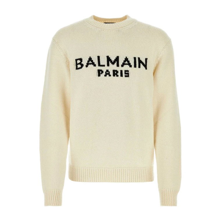 Oversize Sweter z Wełny w Kolorze Kości Słoniowej Balmain