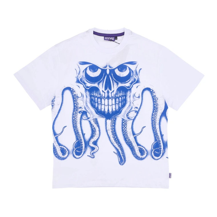 Biała Koszulka Streetwear z Czaszką Octopus