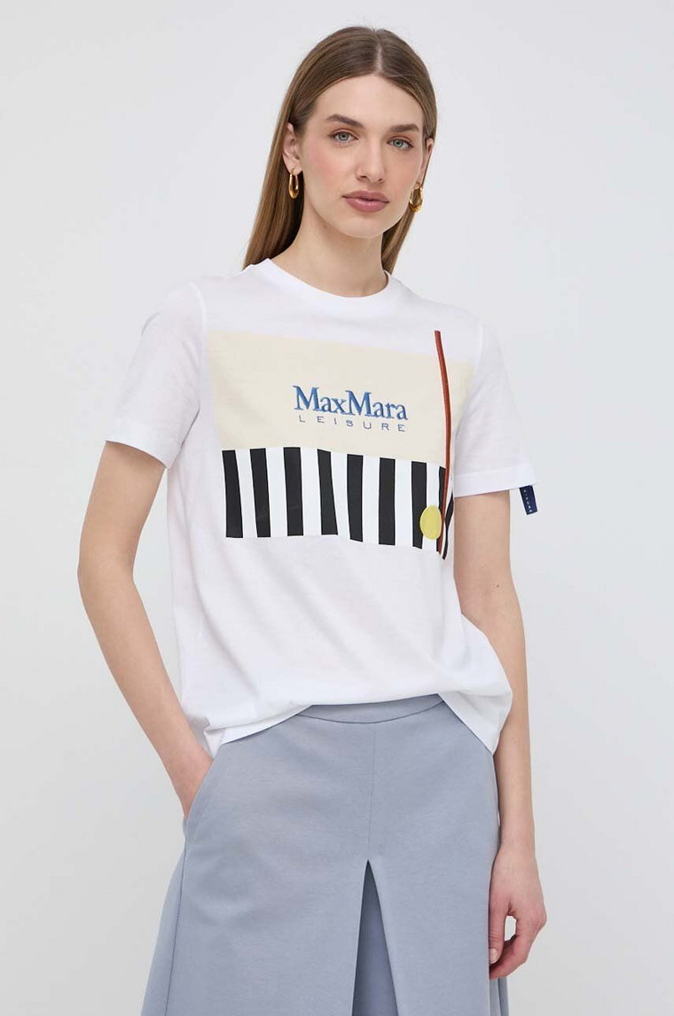 Max Mara Leisure t-shirt bawełniany damski kolor biały 2416941108600