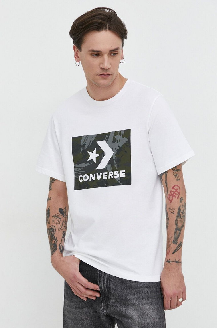 Converse t-shirt bawełniany męski kolor biały z nadrukiem