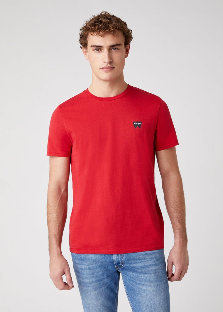 WRANGLER SS SIGN OFF TEE MĘSKI T-SHIRT KOSZULKA NADRUK LOGO SCARLET RED W7C07D3UU 112131608