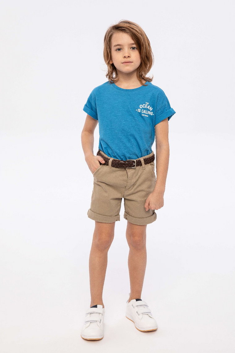 Niebieski t-shirt dla chłopca z bawełny z napisami