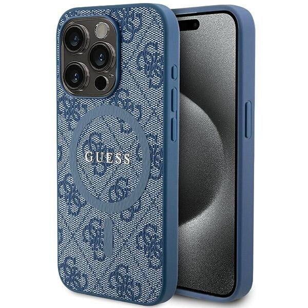 Guess GUHMP15LG4GFRB iPhone 15 Pro 6.1" niebieski/blue hardcase 4G Collection Leather Metal Logo MagSafe