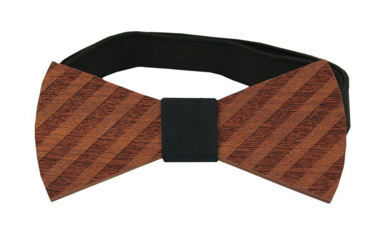 Mucha Drewniana w Paski, Boho, Rustykalna, Męska, Casualowa -BOW BOW TIES