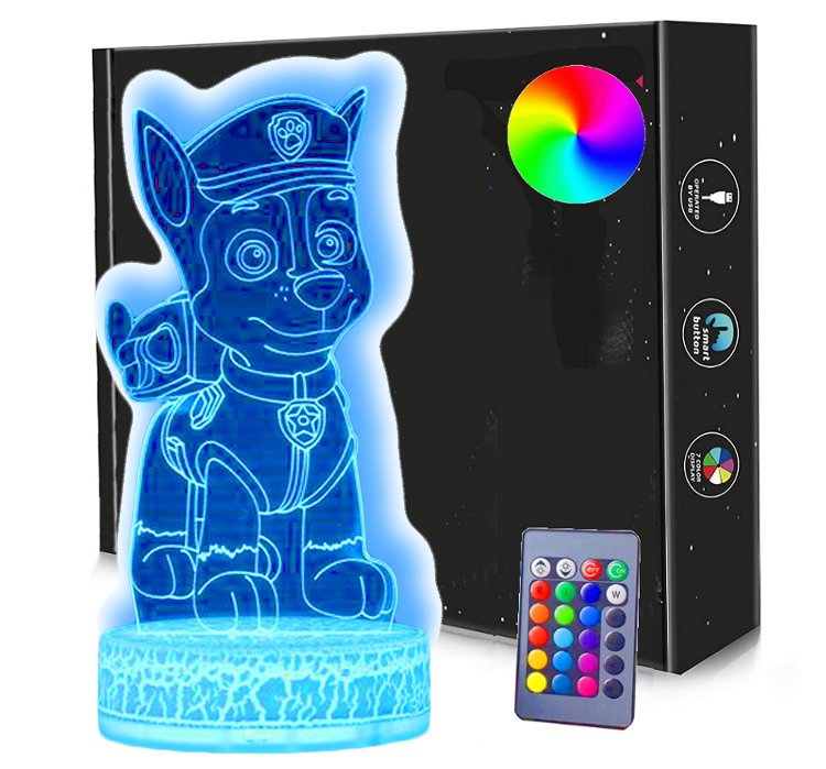 Lampka nocna 3D Led CHASE PSI PATROL usb / baterie + pilot RGB