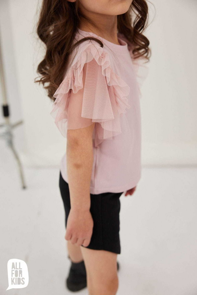 Bluzka dziewczęca z tiulowym rękawem ALL FOR KIDS różowa