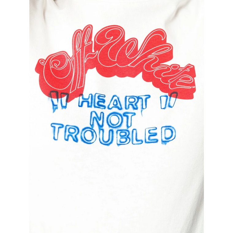 Biała Czerwona Heart Trouble T-shirt Off White