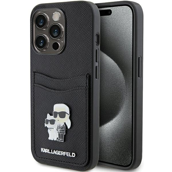 Karl Lagerfeld KLHCP15LSAPKCNPK iPhone 15 Pro 6.1" czarny/black hardcase Saffiano Cardslot Karl&Choupette Metal Pin