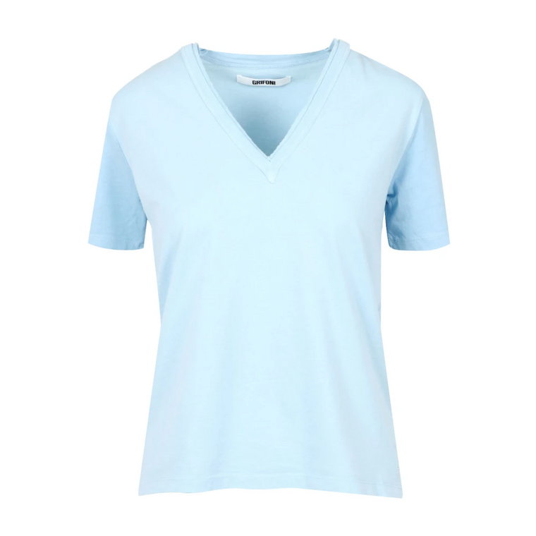 Lekki niebieski T-shirt z V-dekoltem Mauro Grifoni