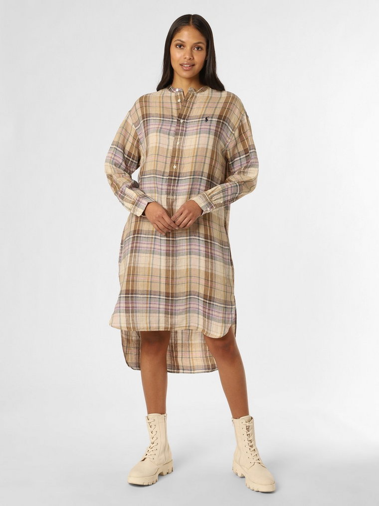 Polo Ralph Lauren - Damska sukienka lniana, beżowy|wielokolorowy
