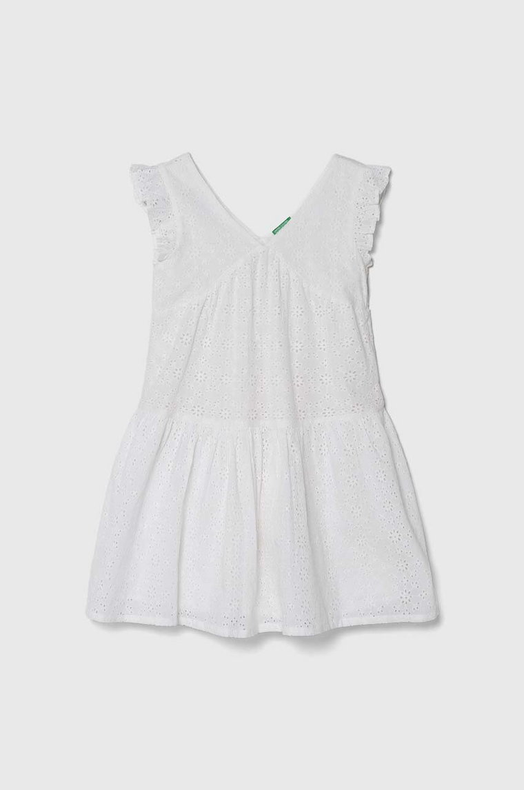 United Colors of Benetton sukienka bawełniana dziecięca kolor biały mini rozkloszowana