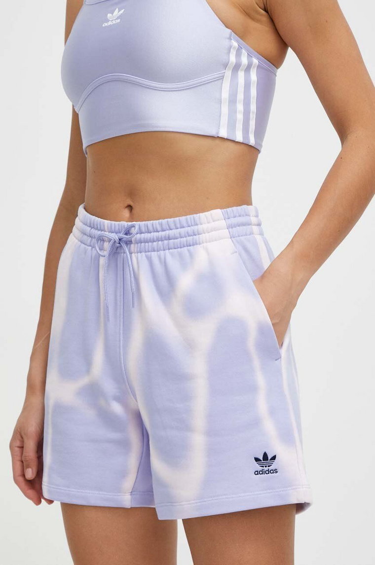 adidas Originals szorty bawełniane kolor fioletowy wzorzyste high waist IS2491