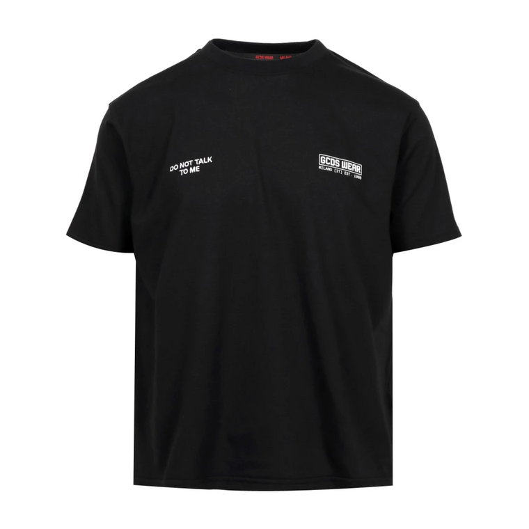 Czarna Bawełniana Koszulka z Dekoltem w Stylu Crew-neck i Logo Gcds