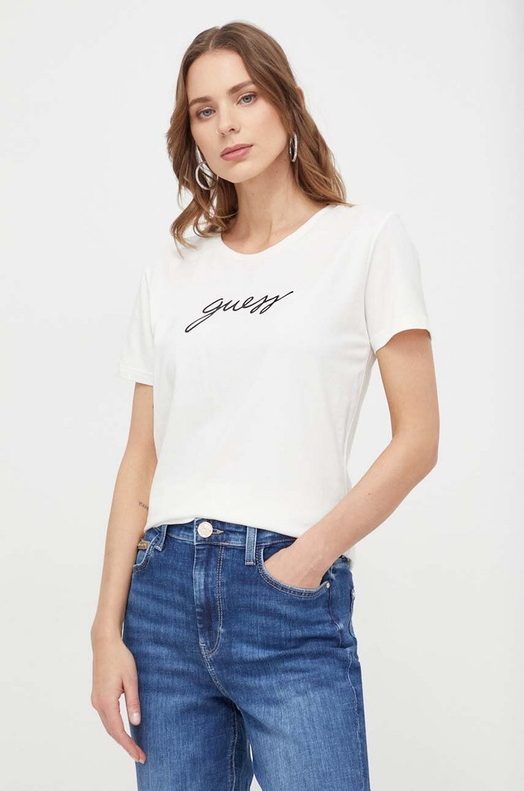 Guess t-shirt CARRIE damski kolor beżowy O4RM09 KBBU1