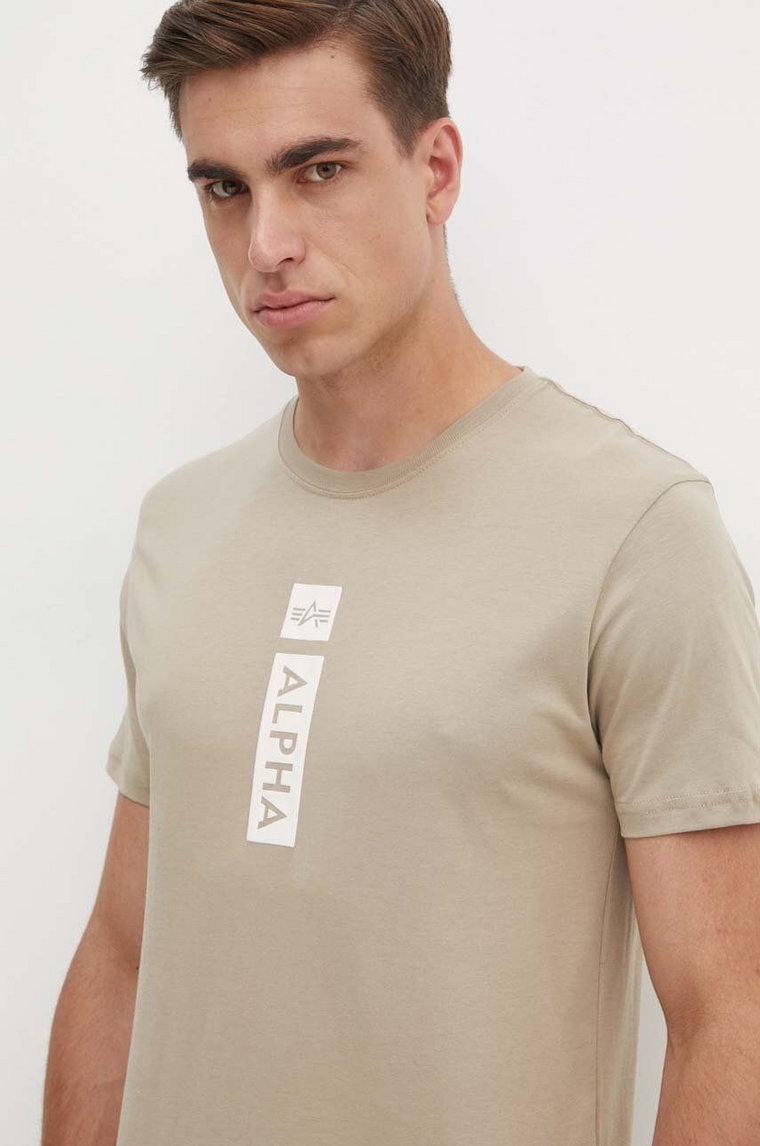 Alpha Industries t-shirt bawełniany męski kolor beżowy z nadrukiem 146509