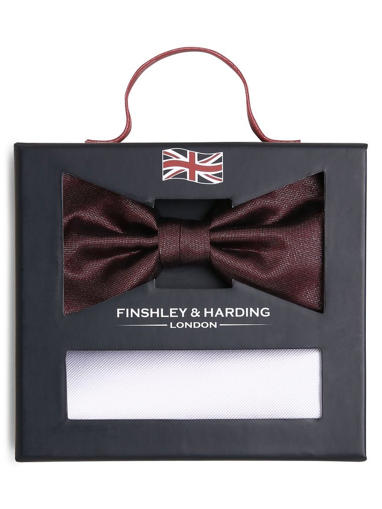 Finshley & Harding London Muszka i poszetka męska z jedwabiu Mężczyźni Jedwab czerwony|biały w paski, ONE SIZE