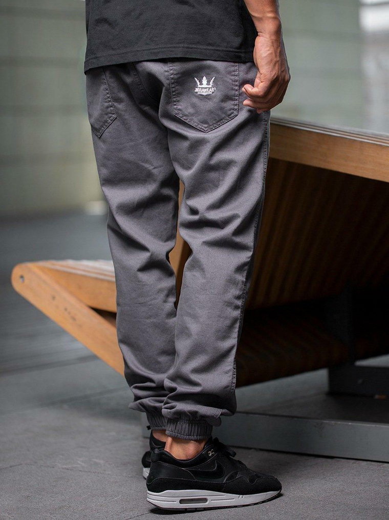 Spodnie Materiałowe Jogger Ze Ściągaczem Jigga Wear Crown Ciemne Szare
