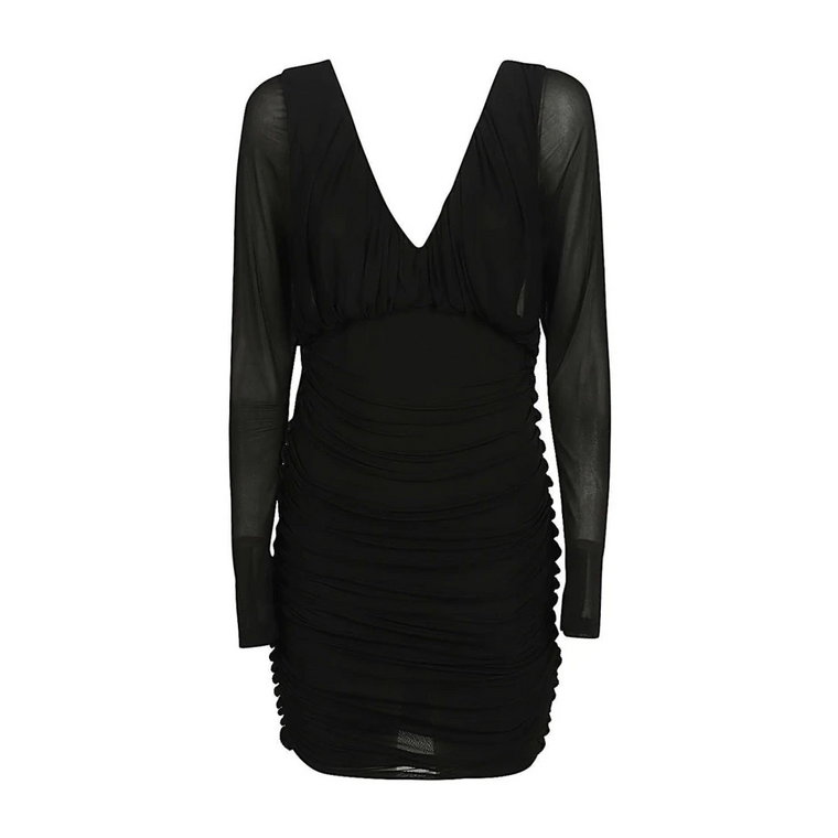Czarna Sukienka z Dekoltem V, Długie Rękawy Saint Laurent