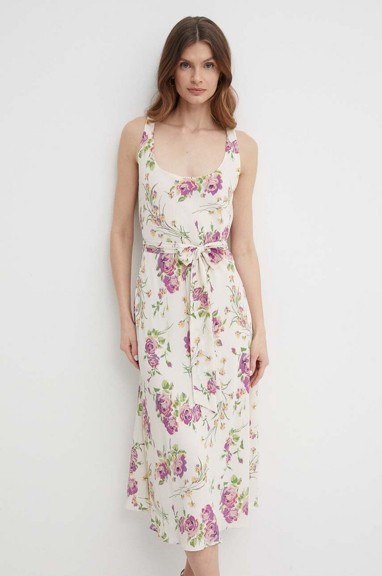 Lauren Ralph Lauren sukienka kolor beżowy midi prosta 250932703