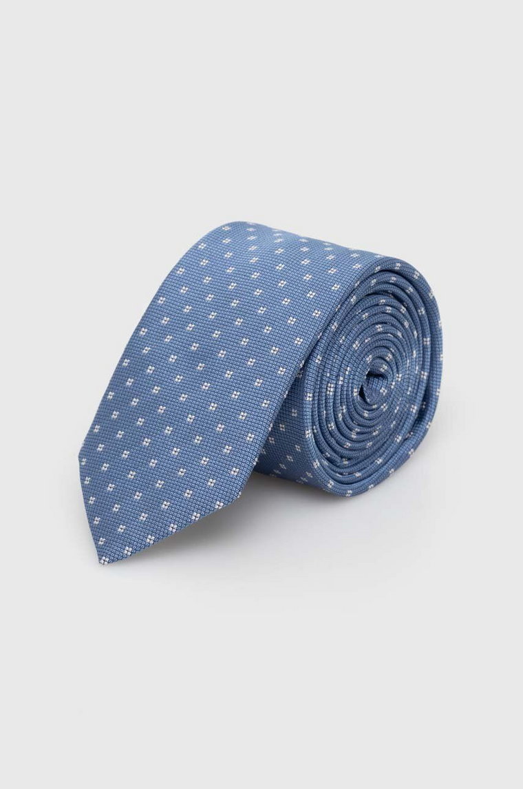 HUGO krawat z domieszką jedwabiu kolor niebieski