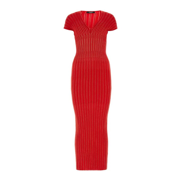Czerwona sukienka z elastycznym mieszanką wiskozy Balmain