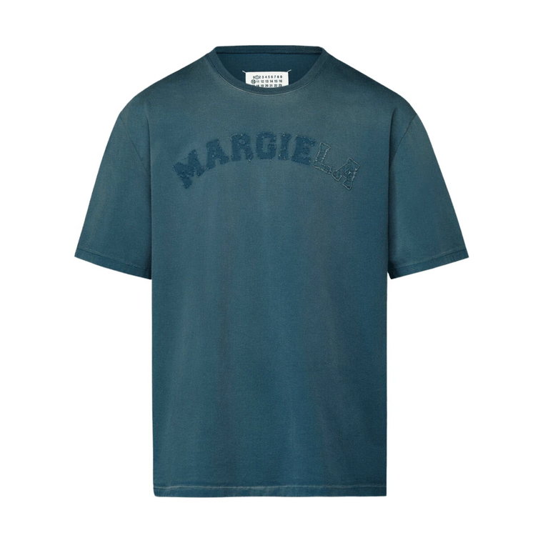 Gruby Niebieski T-shirt z Logo Jersey Maison Margiela