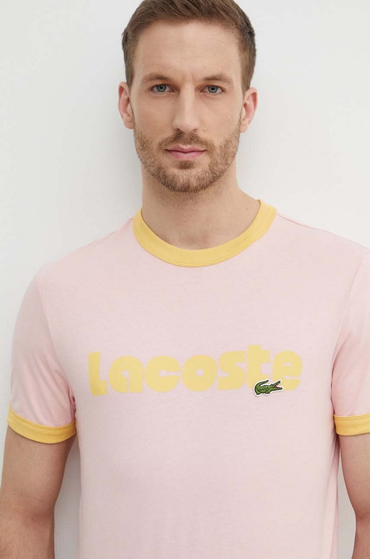 Lacoste t-shirt bawełniany męski kolor różowy wzorzysty