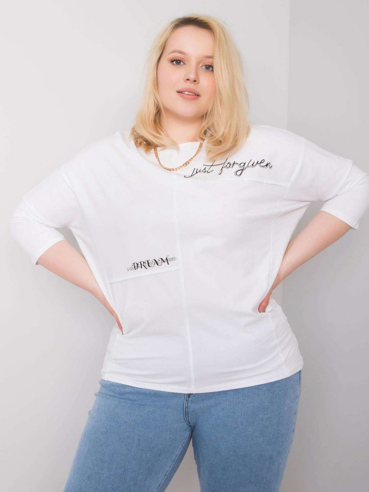 Bluzka plus size biały casual dekolt okrągły rękaw 3/4