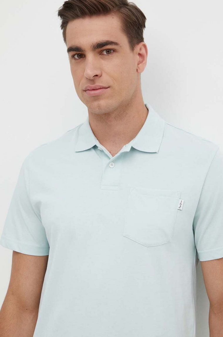 Pepe Jeans polo bawełniane HOLDEN kolor niebieski gładki PM542154