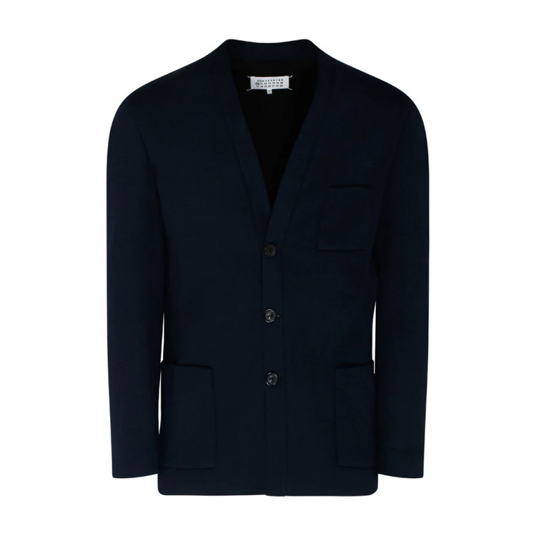 Navy Blue Wool Button Up Blazer Maison Margiela