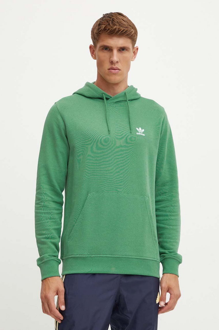 adidas Originals bluza bawełniana męska kolor zielony z kapturem gładka IX7671