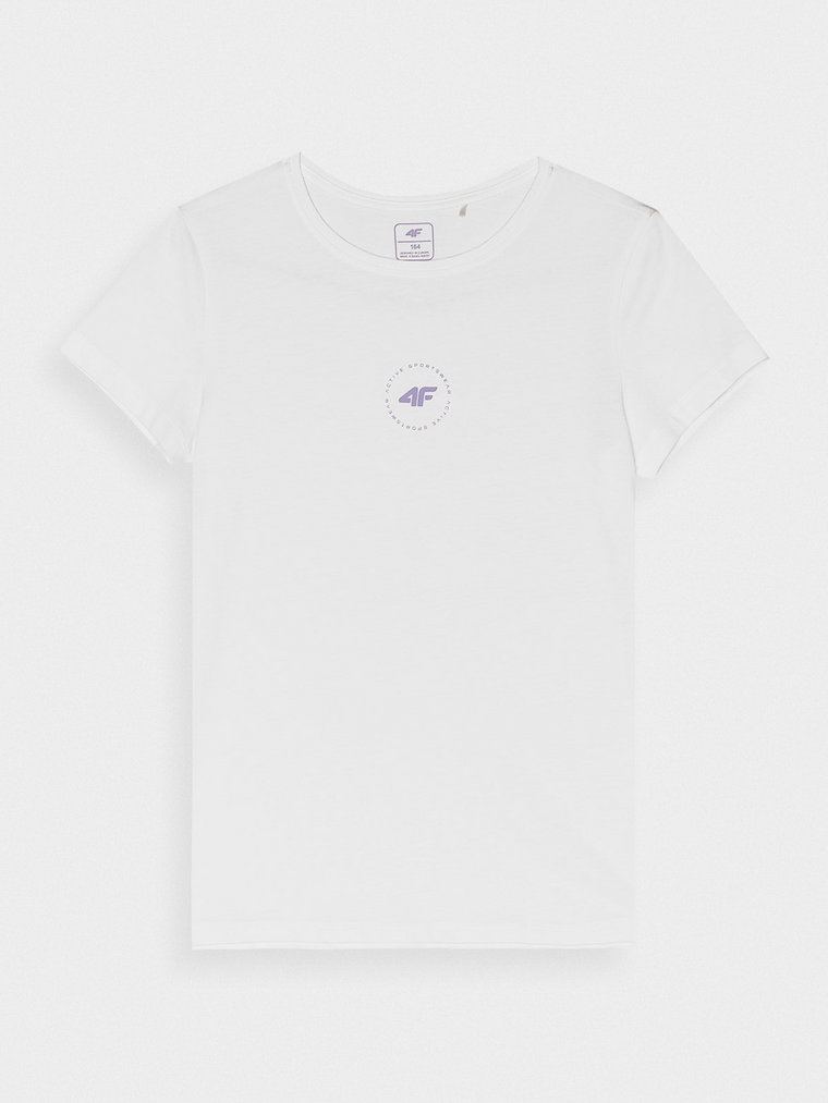 T-shirt z bawełny organicznej gładki dziewczęcy - biały