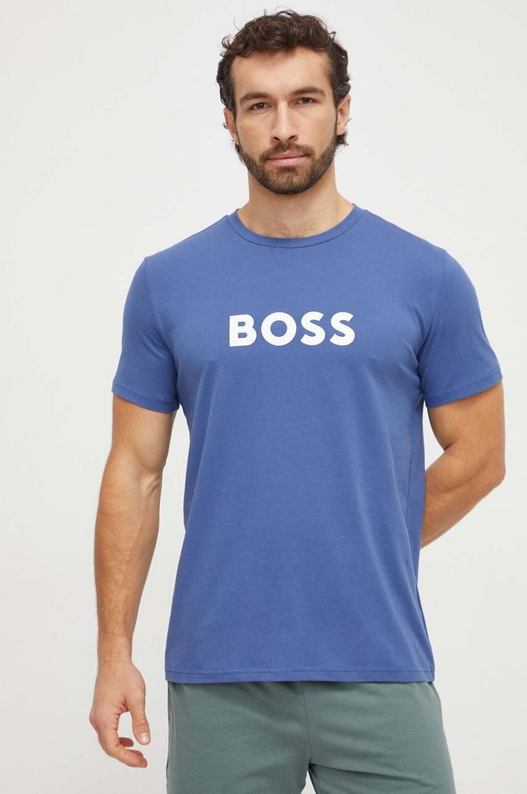 BOSS t-shirt bawełniany kolor niebieski z nadrukiem 50503276