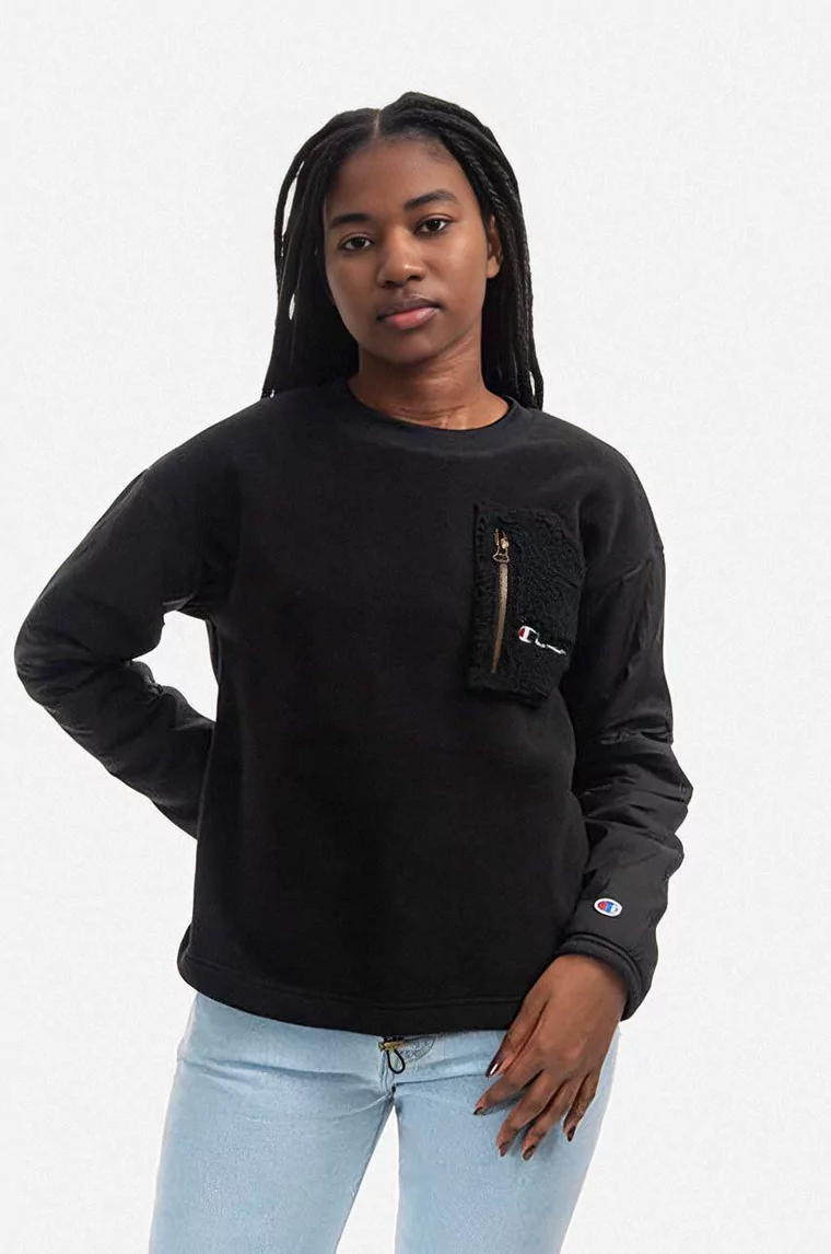 Champion bluza Crewneck Sweatsuit damska kolor czarny z aplikacją 113507-YS094