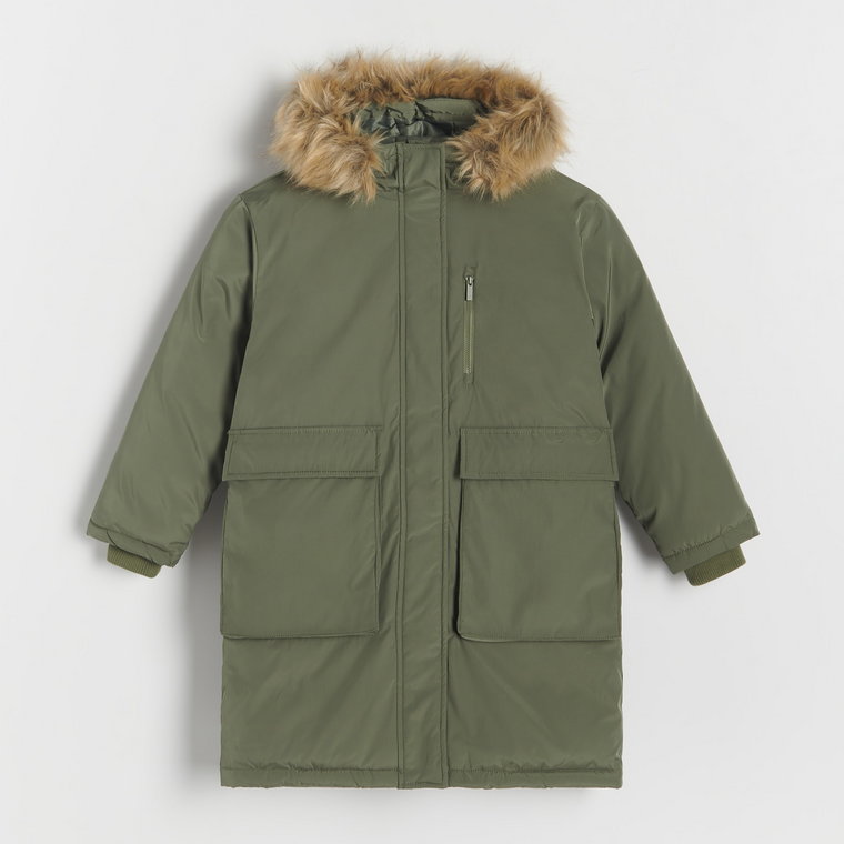 Reserved - Płaszcz z futerkiem - zielony