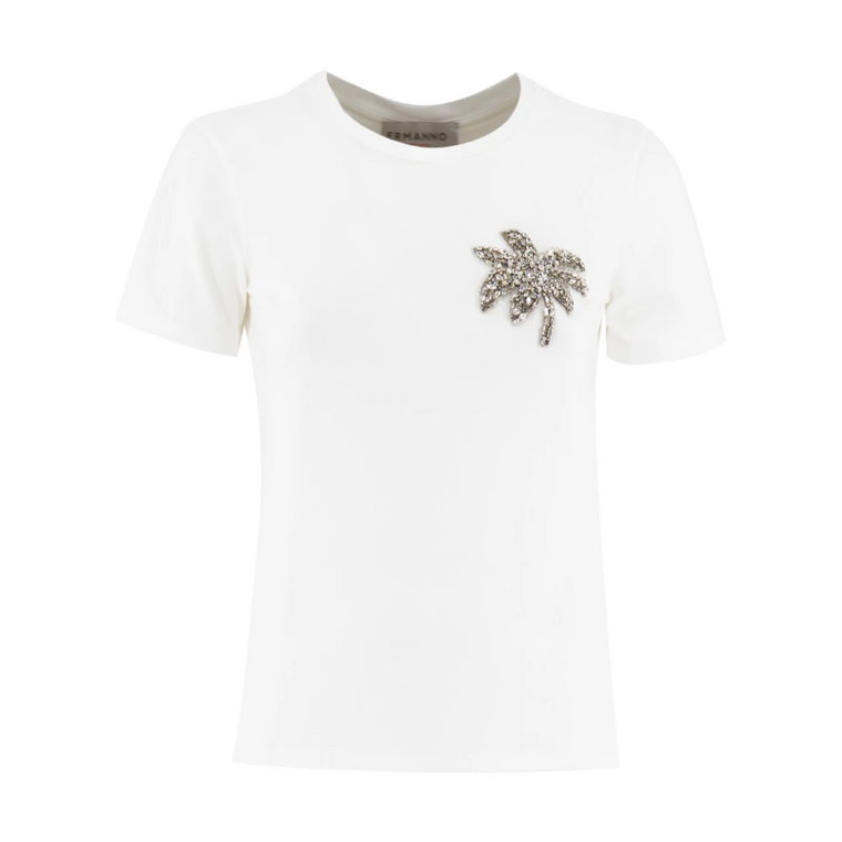 Haftowane białe bawełniane T-shirt Ermanno Scervino