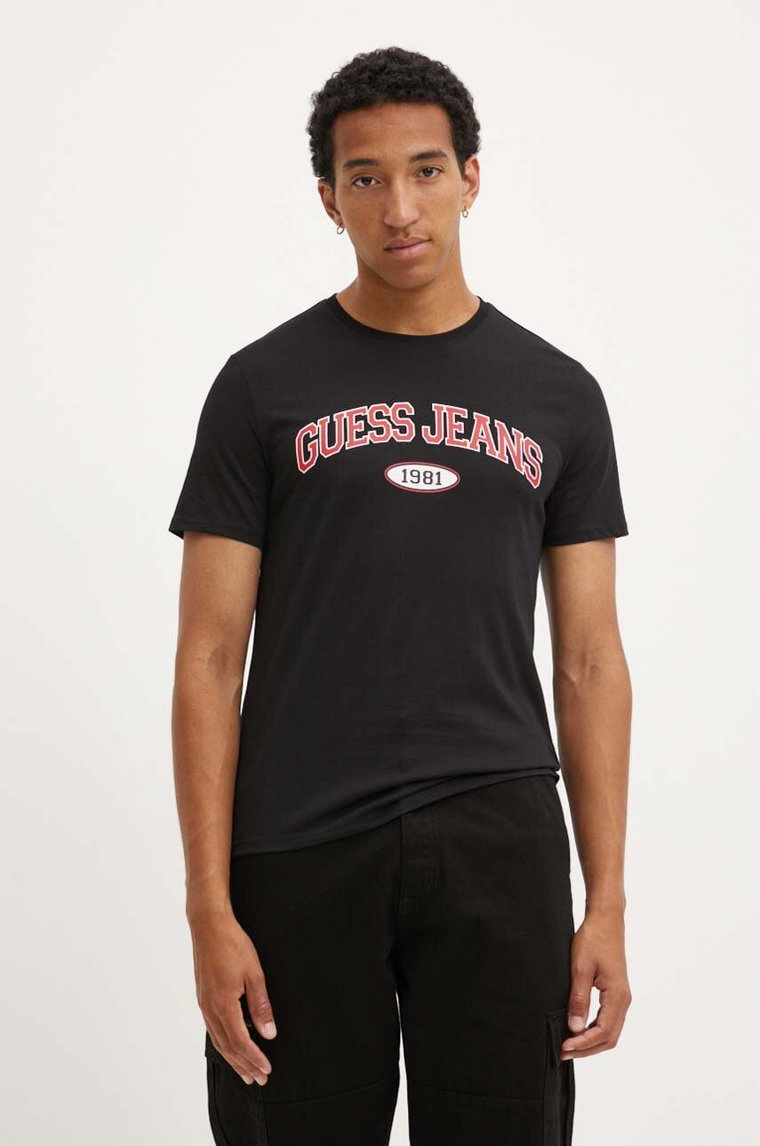 Guess Jeans t-shirt bawełniany męski kolor czarny z nadrukiem M4YI57 K8HM0