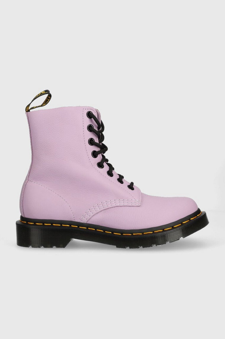 Dr. Martens workery skórzane 1460 Pascal damskie kolor fioletowy na płaskim obcasie DM30689308