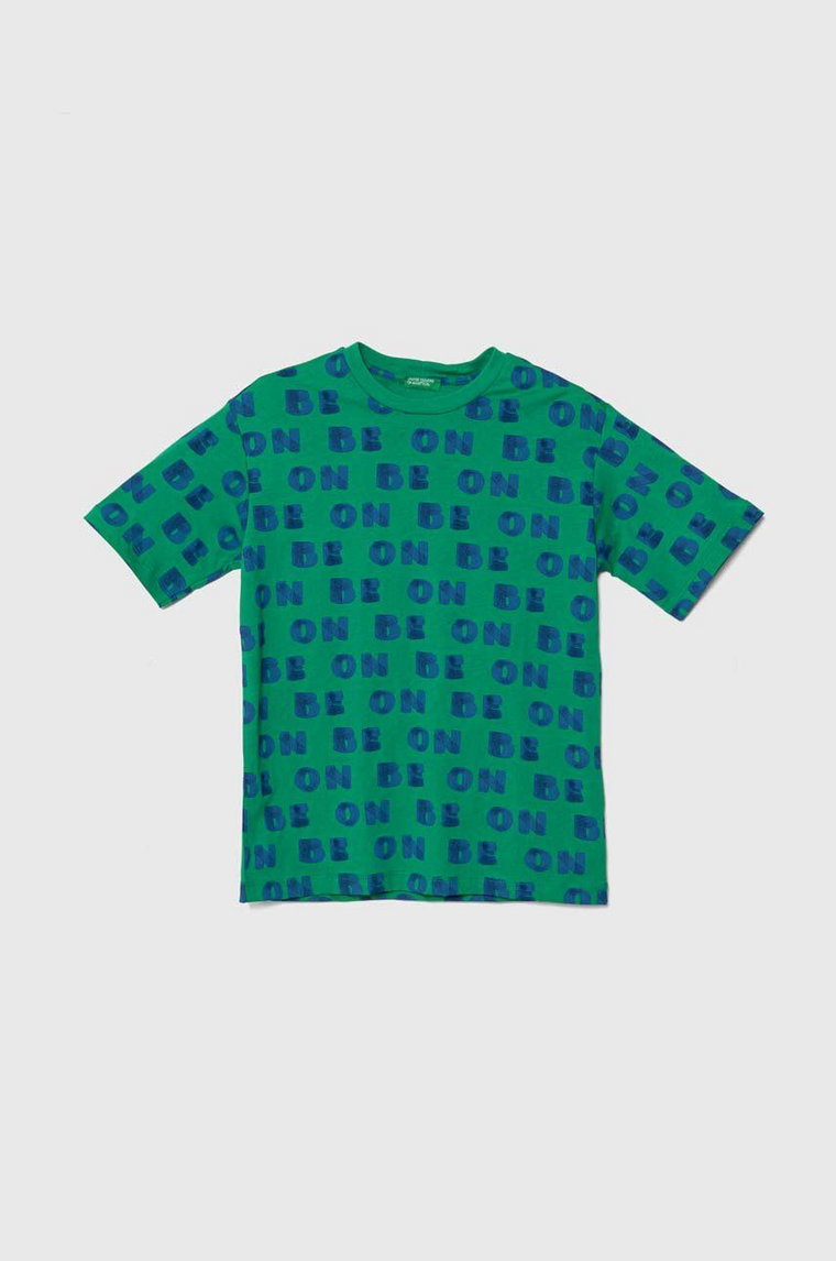 United Colors of Benetton t-shirt bawełniany dziecięcy kolor zielony wzorzysty