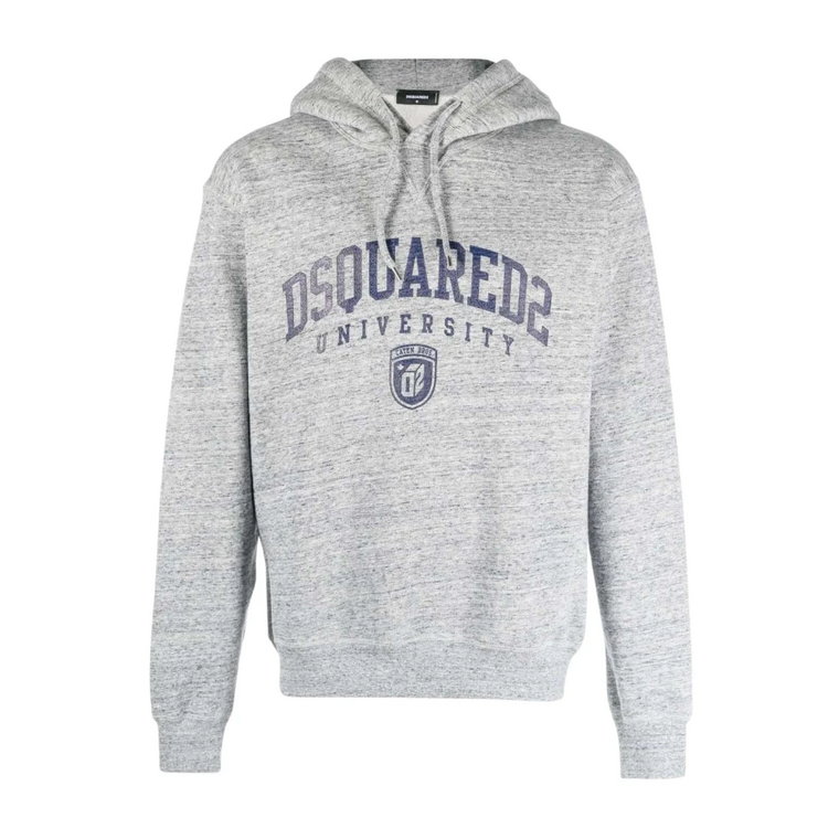 Mélange-Effect Logo-Print Hoodie Dsquared2