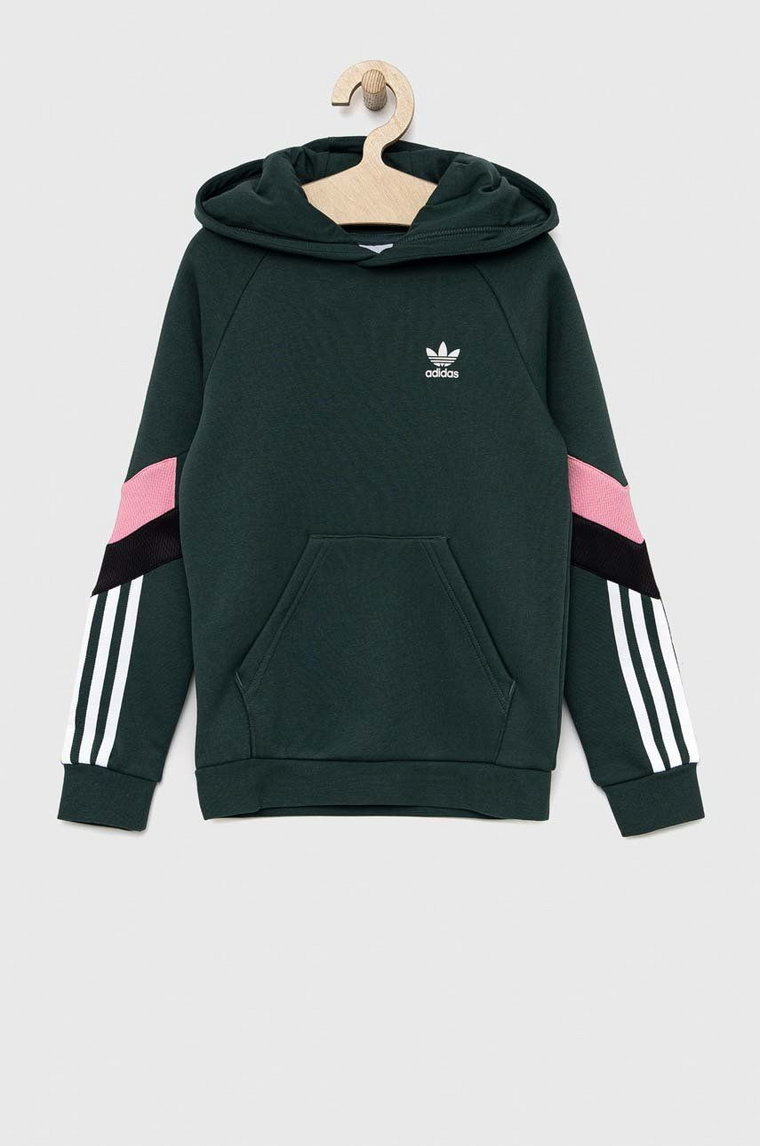 adidas Originals bluza dziecięca kolor zielony z kapturem gładka