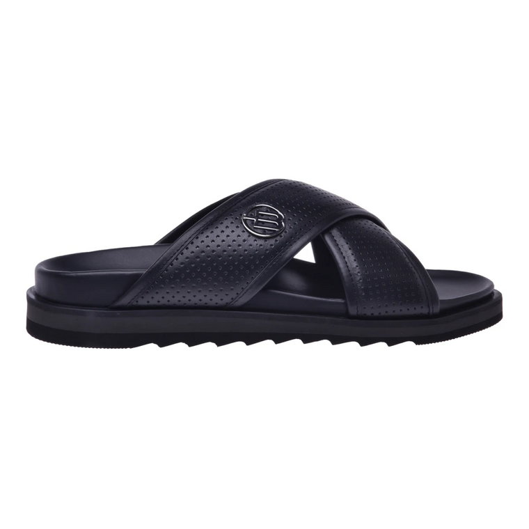 Slider sandal in black punched calfskin Baldinini