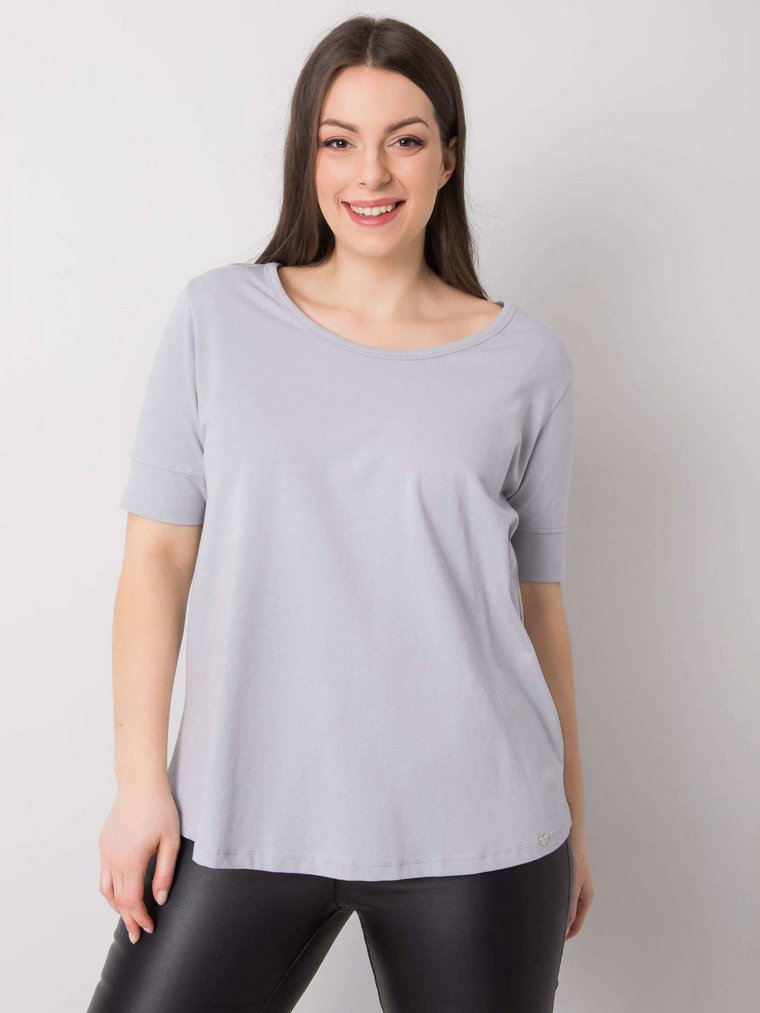 T-shirt plus size jasny szary casual dekolt łódka rękaw krótki