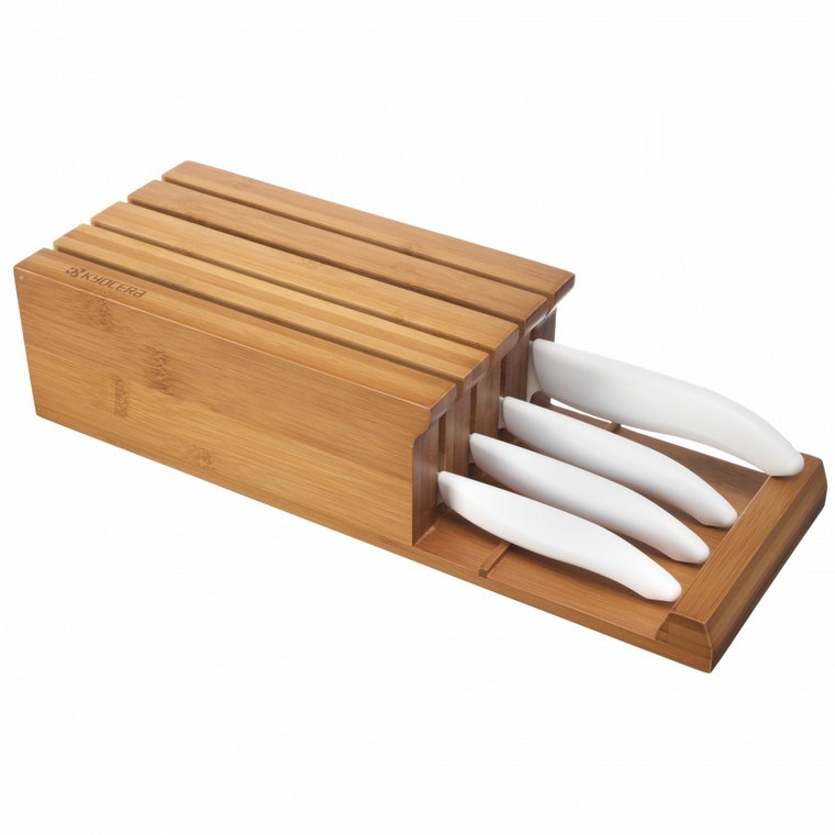 Blok z 4 białymi nożami ceramicznymi Kyocera biały/drewno kod: ALE020575
