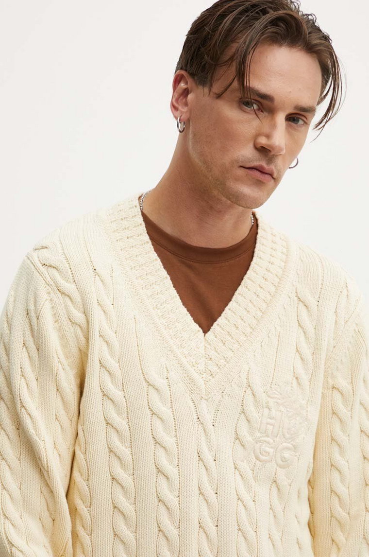 HUGO sweter męski kolor beżowy lekki 50516628