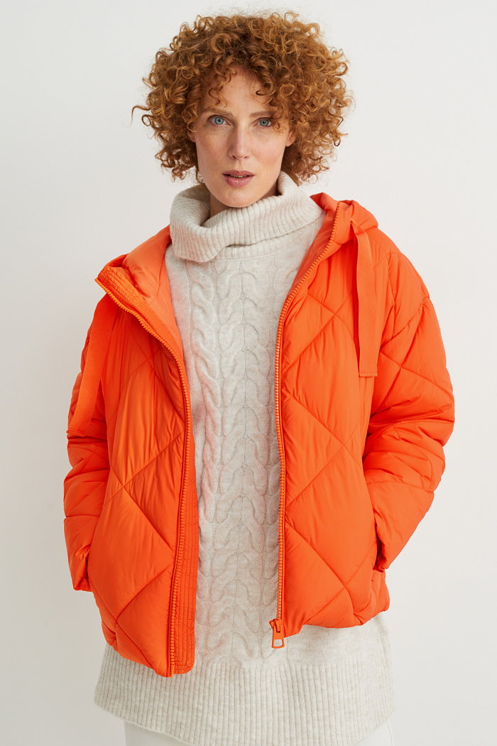 C&A Pikowana kurtka z kapturem, Pomarańczowy, Rozmiar: 46