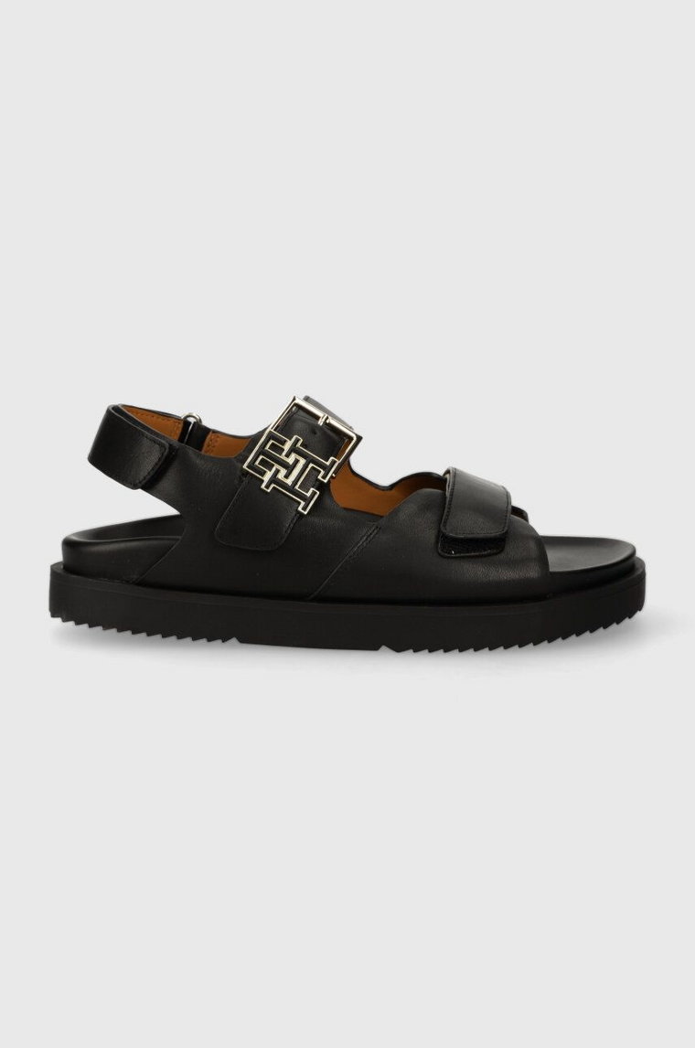 Tommy Hilfiger sandały skórzane TH HARDWARE LTHR SPORTY SANDAL damskie kolor czarny FW0FW07736