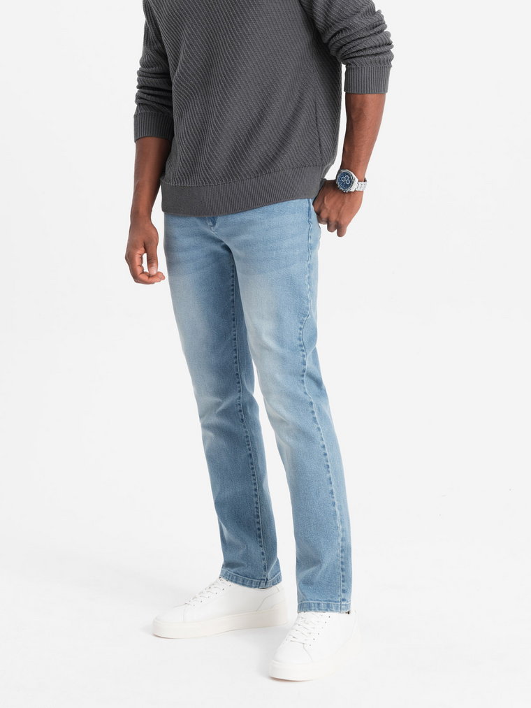 Spodnie męskie jeansowe STRAIGHT LEG - jasnoniebieskie V2 OM-PADP-0133